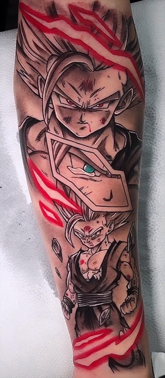 Tatuaje anime en blanco y negro por Adrián en Twin Bros Tattoo