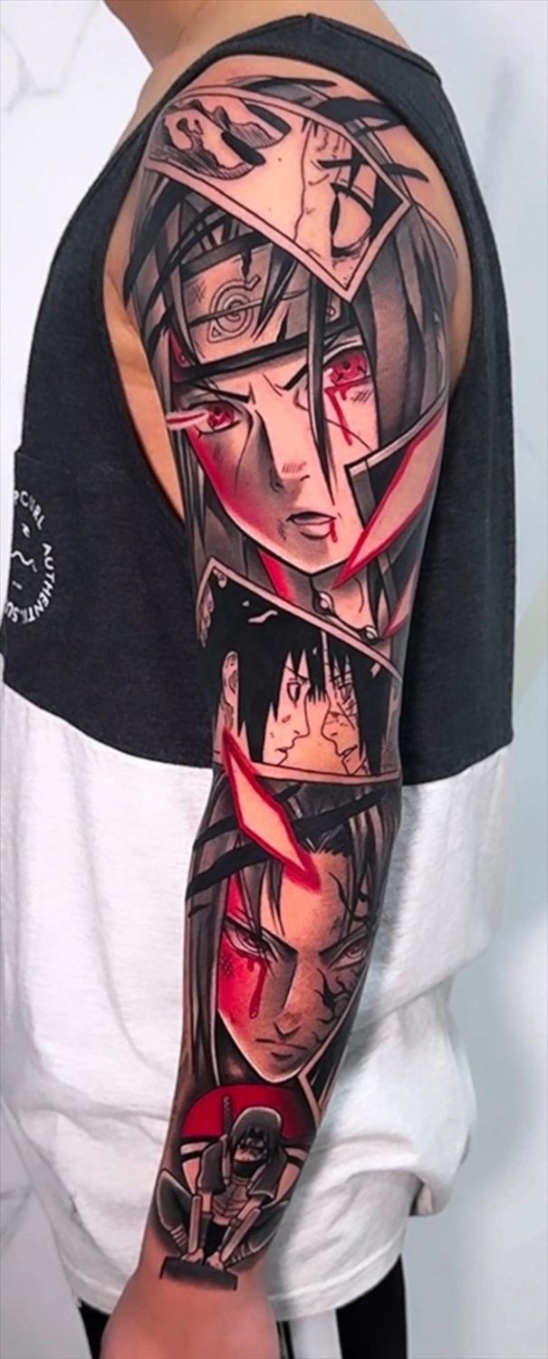 Tatuaje anime en blanco y negro por Adrián en Twin Bros Tattoo