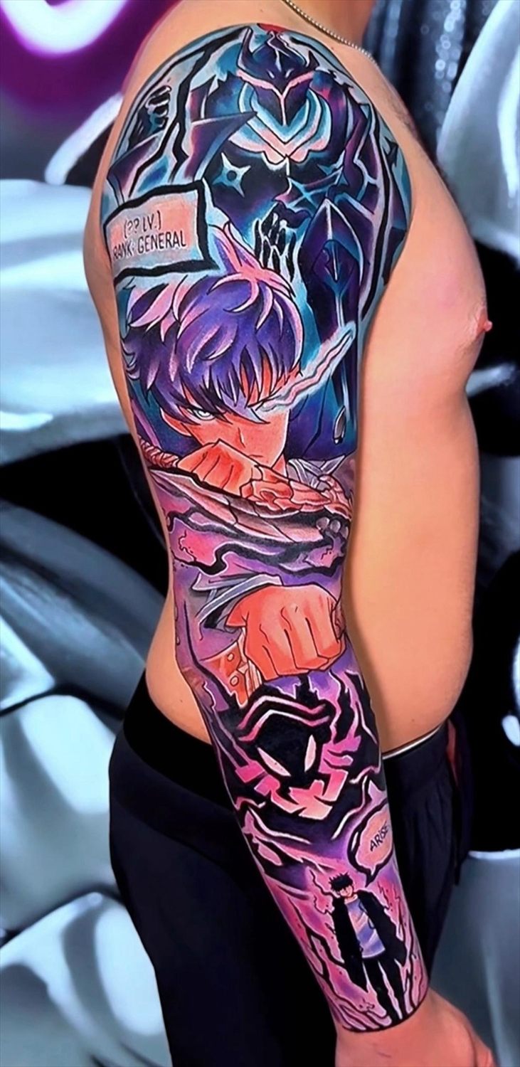 Tatuaje anime en color por Adrián en Twin Bros Tattoo